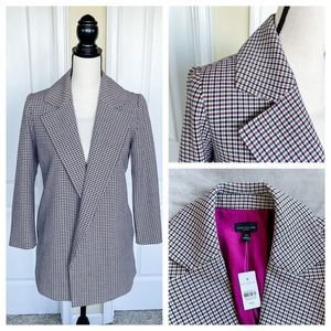 Ann Taylor Size XXS Maroon Beige Plaid Winter Coat with Side Pockets